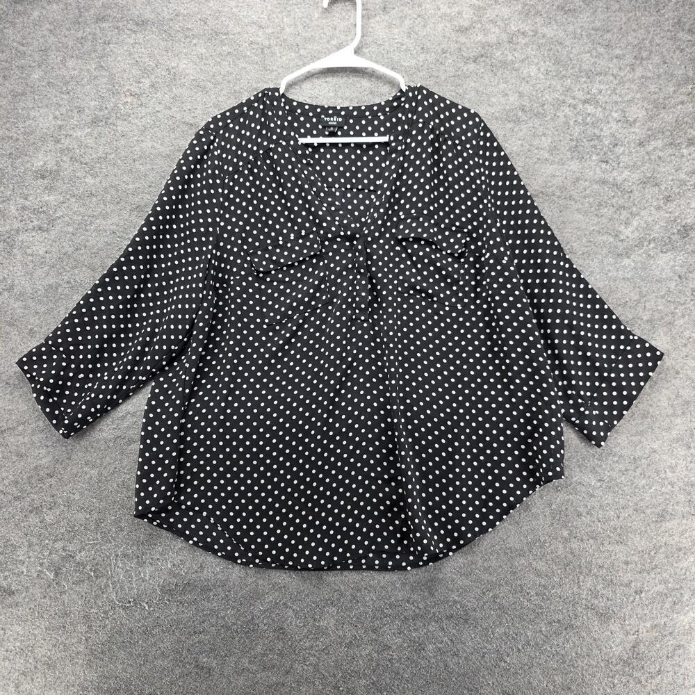 Torrid Blouse Tunic Womens 0 Black Polka Dot V-Neck Chiffon Pockets Lightweight